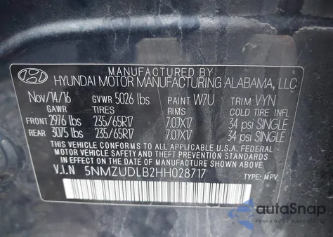 2017 Hyundai Santa Fe Sport 2.4L from USA, damaged, VIN 5NMZUDLB2HH028717